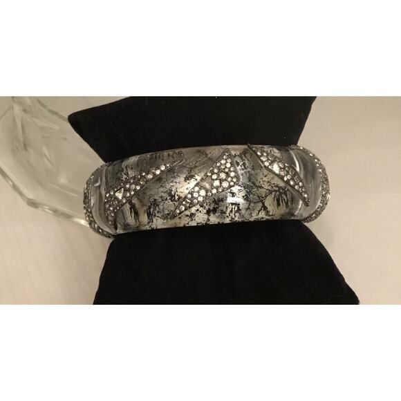 ALEXIS BITTAR Clear Lucite Black Splatter Origami Crystal Inlay Bracelet RARE - Picture 4 of 10
